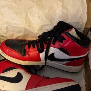 Nike Air Jordan 1 mid chicago black toe! Nike Red and White Sneakers with Black